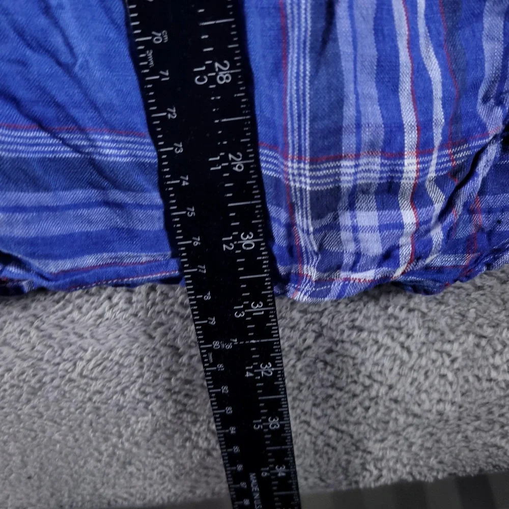 Polo Ralph Lauren Shirt Mens Big 2X Blue Linen Plaid RL Untucked Button Down